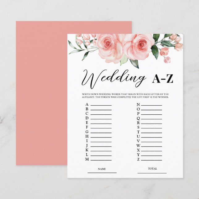 Blush Pink Roses Wedding A-Z Bridal Game (Vorne/Hinten)