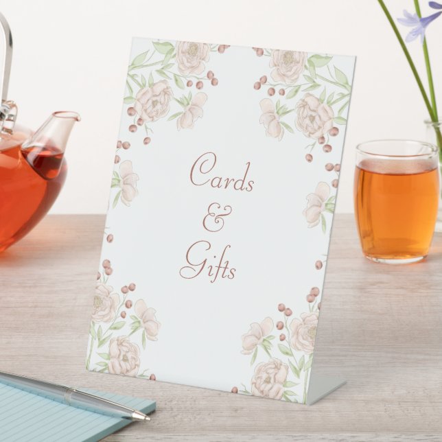 Blush Pink Roses Wedding Cards Gift Sign Sockelschild (In Situ)