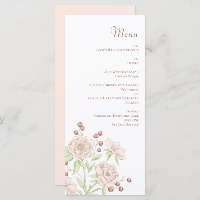 Blush Pink Roses Wedding Modern Menus Menükarte (Vorne/Hinten)