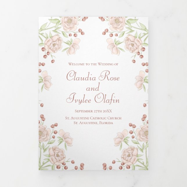 Blush Pink Roses Wedding Programs Dreifach-gefaltete Programmkarte (Cover)