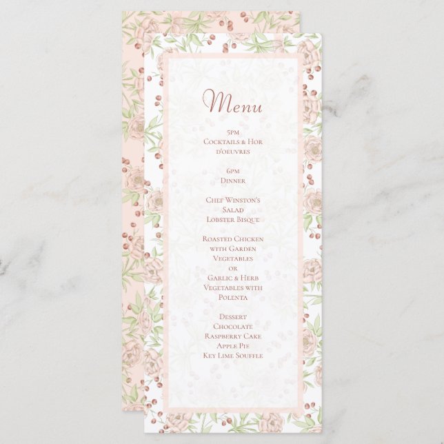 Blush Pink Roses Wedding Vintage Menus Menükarte (Vorne/Hinten)