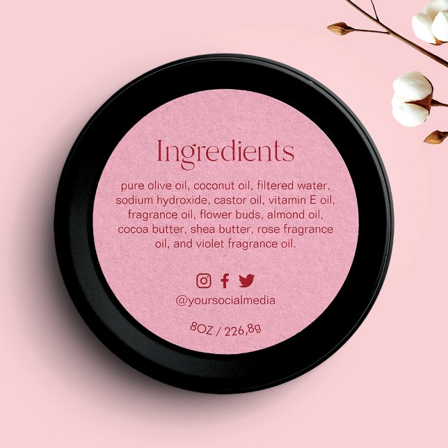 Blush Pink Round Ingredients Product Label  Runder Aufkleber (Von Creator hochgeladen)