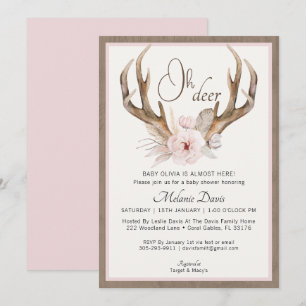 Blush Pink Rustic Baby Shower Einladung - Boho Fl