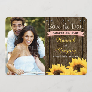 BLUSH PINK RUSTIC SUNFLOWER SAVE THE DATE KARTE