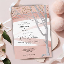 Blush Pink Rustic Winter Tree Wasserfarbenhochzeit