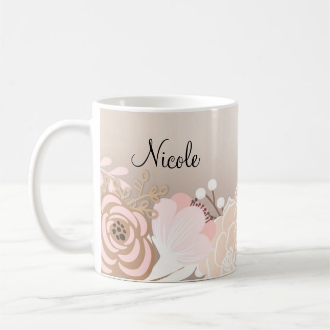 Blush Pink Rustikales Glam Blume Personalisiert Tasse (Links)
