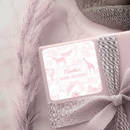 Blush Pink Safari Jungle Animals Baby Shower  Quadratischer Aufkleber