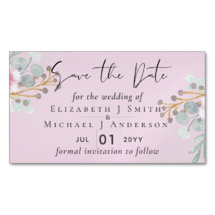 Blush Pink Sage Bloral Hochzeit speichern Sie die Magnetische Visitenkarte