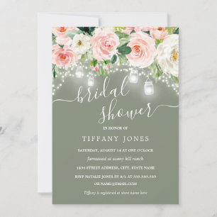 Blush Pink Sage Bloral Lights Brautparty Einladung