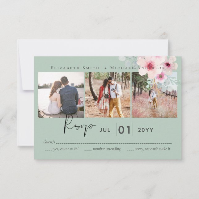 Blush Pink Sage Bloral Wedding RSVP Budget (Vorderseite)