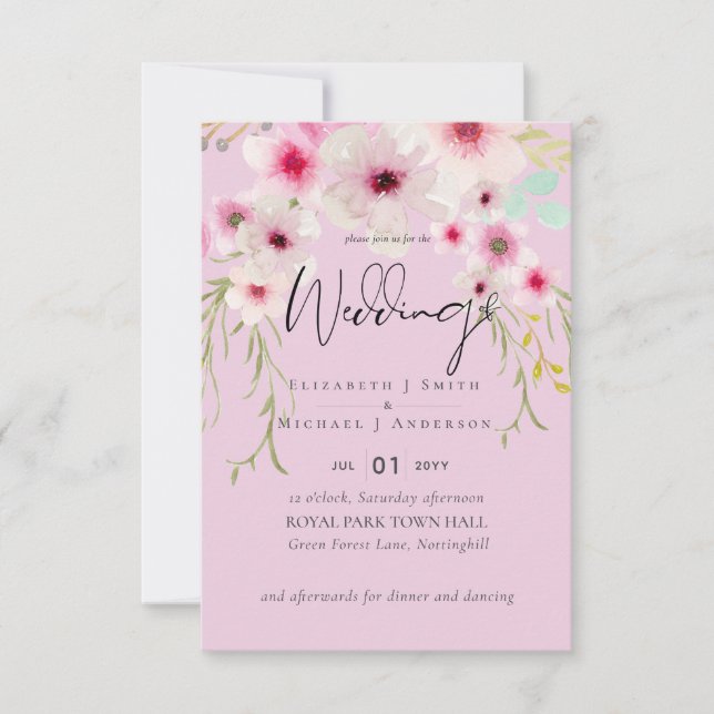 Blush Pink Sage Blumenzettel RSVP Karte (Vorderseite)