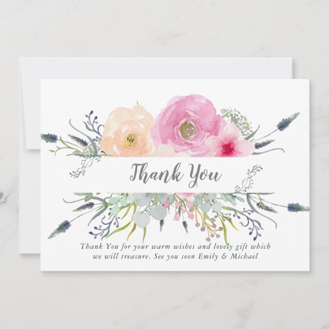 Blush Pink Sage Danke Card Boho Kräuter (Vorderseite)