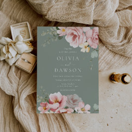 Blush Pink & Sage Green Elegante Hochzeit Einladung
