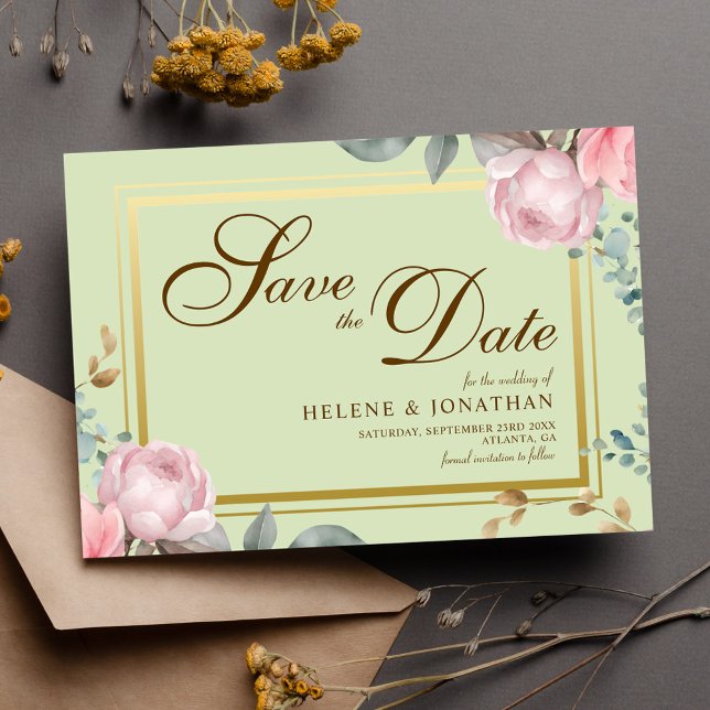 Blush Pink Sage Green Floral Elegante Hochzeit Save The Date (Blush Pink Sage Green Floral Elegant Wedding Save The Date)
