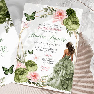 Blush Pink Sage Green Floral Mexikanisches Quincea Einladung