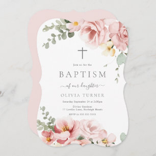 Blush Pink & Sage Green Floral Taufe Einladung