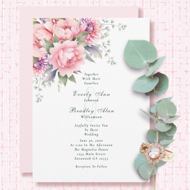 Blush Pink Sage Wasserfarbe Blumenschrift Hochzeit Einladung (Von Creator hochgeladen)