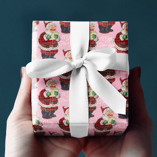 Blush Pink Santa Claus Vintag Altes Weihnachtsfest Geschenkpapier