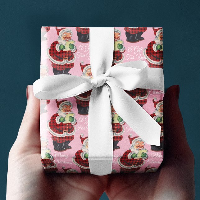 Blush Pink Santa Claus Vintag Altes Weihnachtsfest Geschenkpapier (Blush Pink Santa Claus Vintage Old Style Christmas Wrapping Paper
)