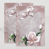 Blush Pink Satin Bow & Rose Lacy Baby Dusche