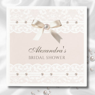 Blush Pink Satin Bow White Lace Brautparty Serviette