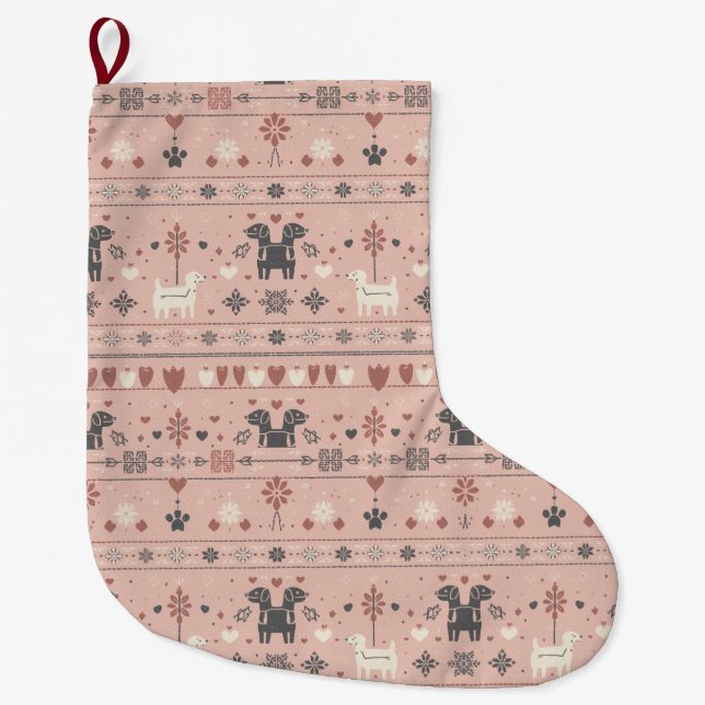 Blush Pink Scandinavian Dog Print – Nordic Minimal Großer Weihnachtsstrumpf (Vorderseite)