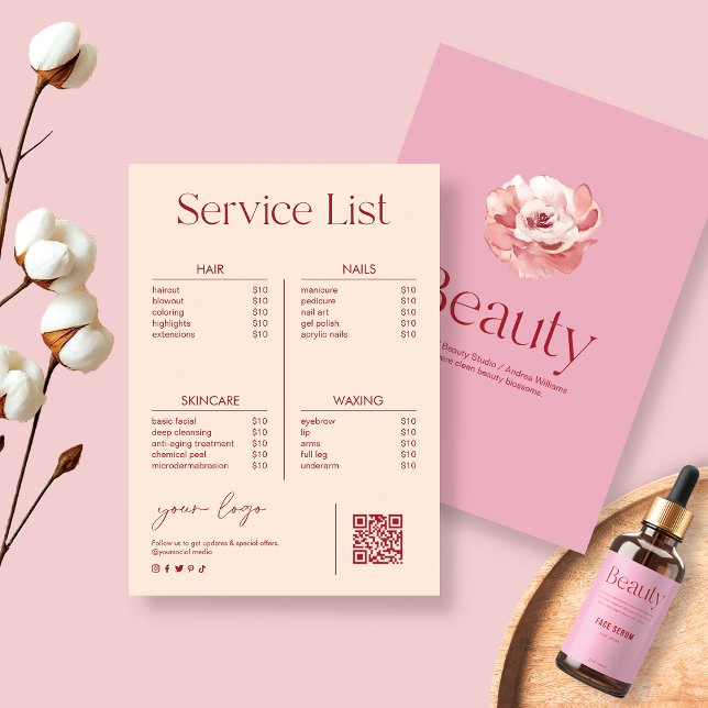Blush Pink Schönheitssalon Service Preisliste (Von Creator hochgeladen)