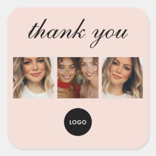 Blush Pink Schrift Logo Foto Haar Make-up Danke Quadratischer Aufkleber