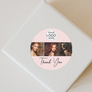 Blush Pink Schrift Logo Foto Haarstudio Danke Runder Aufkleber