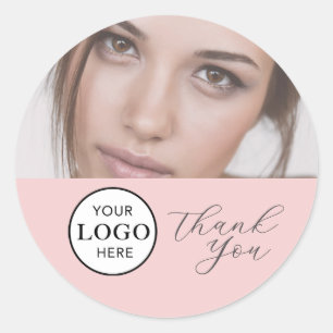 Blush Pink Schrift Logo Foto Make-up Danke Clas Runder Aufkleber