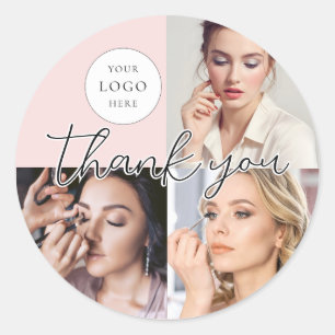 Blush Pink Schrift Logo Foto Make-up Danke Runder Aufkleber
