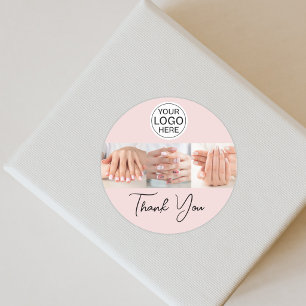 Blush Pink Schrift Logo Foto Nagelstudio Danke Runder Aufkleber