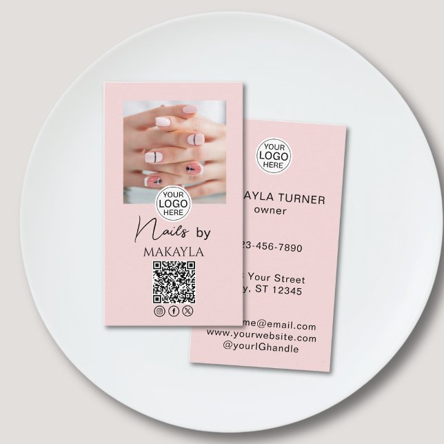 Blush Pink Schrift Logo QR Code Foto Nagelstudio Visitenkarte (Von Creator hochgeladen)