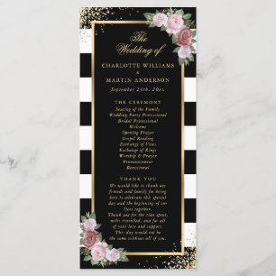 Blush Pink Schwarz-weiß Gold Floral Wedding Programm