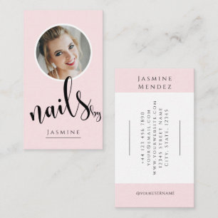 Blush Pink Schwarze Schrift Foto-Nagelspezialistin Visitenkarte