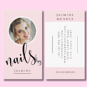 Blush Pink Schwarze Schrift Foto-Nagelspezialistin Visitenkarte