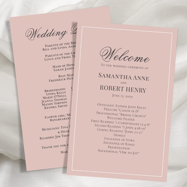 Blush Pink Script Custom Wedding Program (Blush pink wedding ceremony program.)