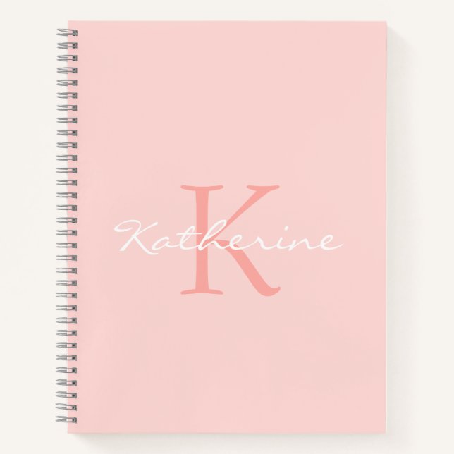 Blush Pink Script Girly Chic Monogram Name Notizbuch (Vorderseite)