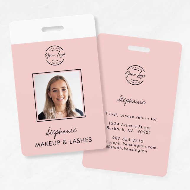 Blush Pink Script Logo Employee ID Photo Makeup Ausweis (Von Creator hochgeladen)