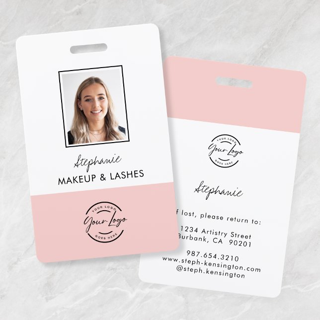 Blush Pink Script Logo Employee Photo Makeup Ausweis (Von Creator hochgeladen)