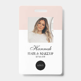 Blush Pink Script Logo Hair Photo Makeup Badge Ausweis
