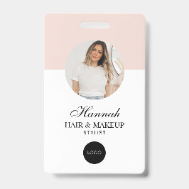 Blush Pink Script Logo Hair Photo Makeup Badge Ausweis