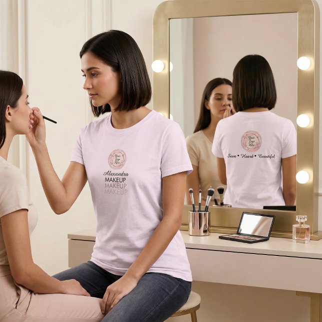 Blush Pink Script Logo Makeup Staff T-Shirt (Von Creator hochgeladen)