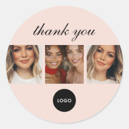 Blush Pink Script Logo Photo Hair Makeup Thank You Runder Aufkleber