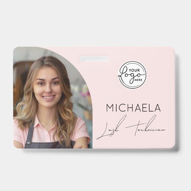 Blush Pink Script Logo Photo Lash Technician Ausweis (Vorderseite)