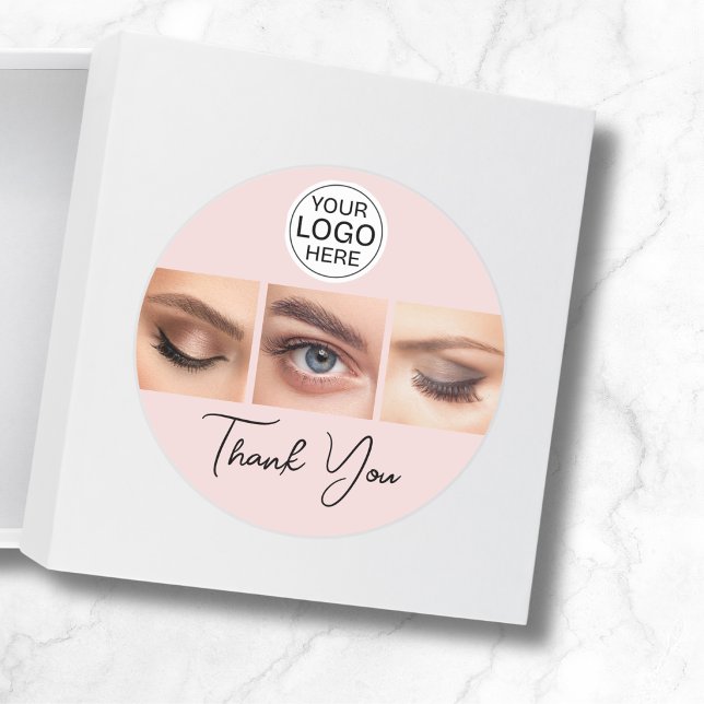 Blush Pink Script Logo Photo Lashes Thank You Runder Aufkleber (Von Creator hochgeladen)