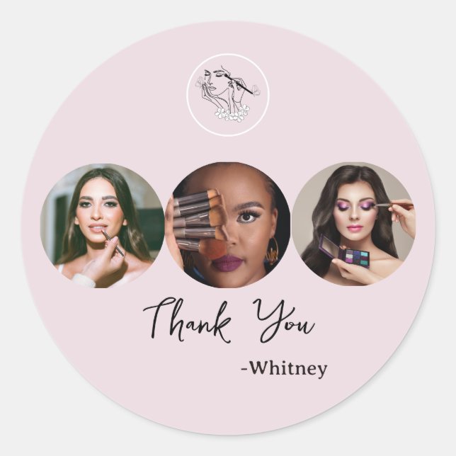 Blush Pink Script Logo Photo Makeup Artist Runder Aufkleber (Vorderseite)