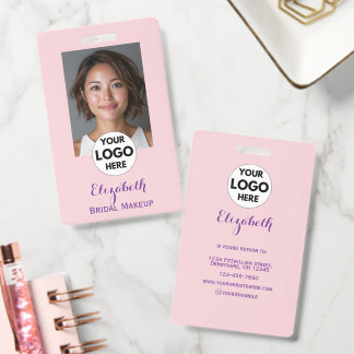 Blush Pink Script Logo Photo Makeup Ausweis