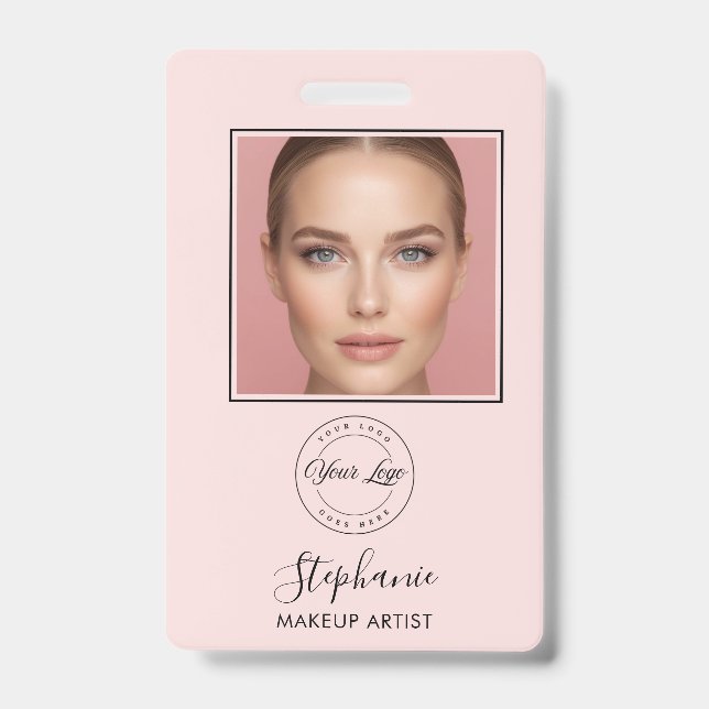 Blush Pink Script Logo Photo Makeup Ausweis (Vorderseite)