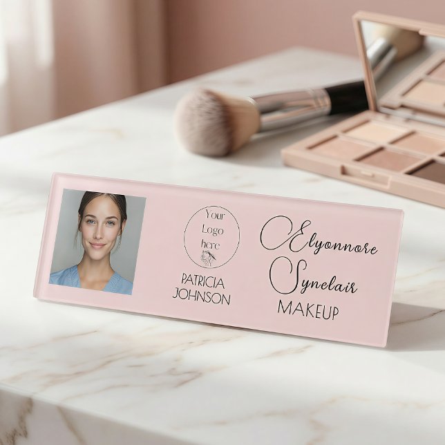 Blush Pink Script Logo Photo Makeup Namenschild (Von Creator hochgeladen)